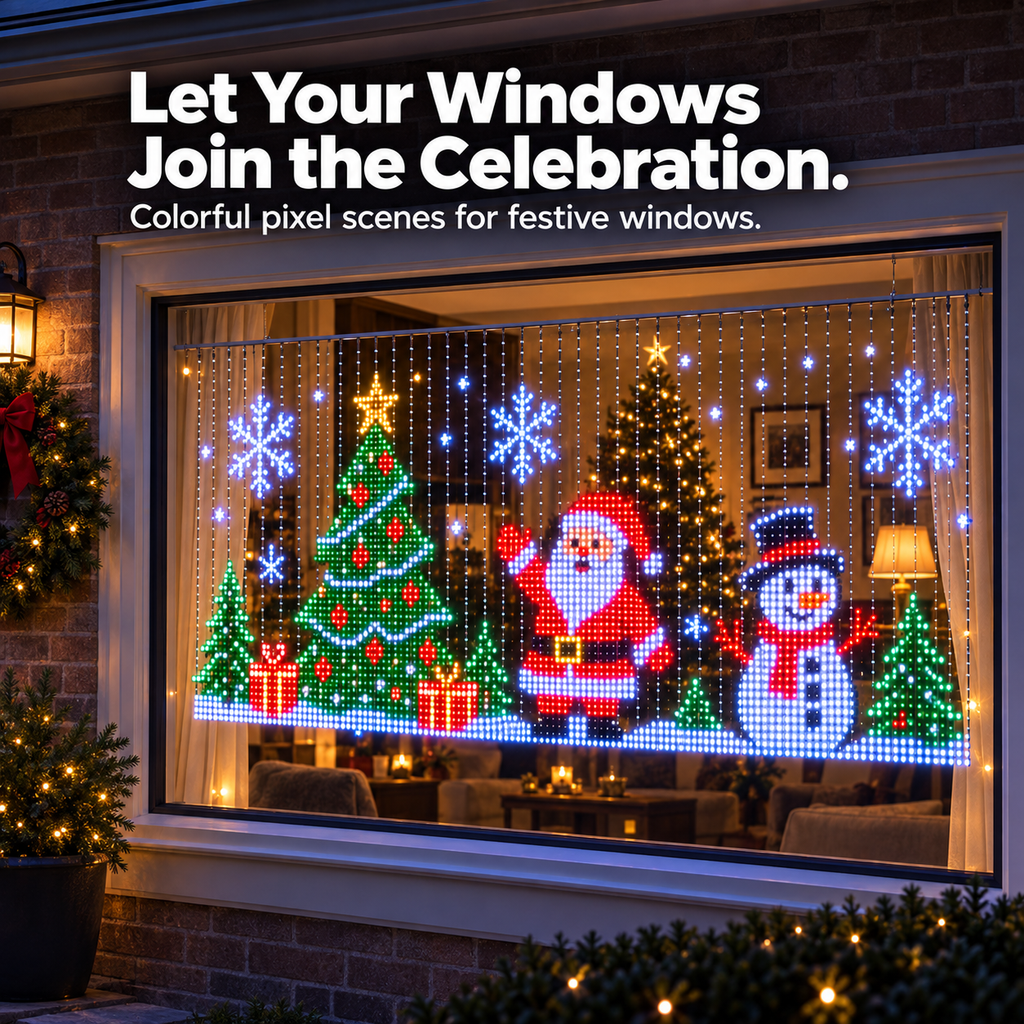 🔥LAST DAY 50% OFF✨🎄 Turn Your Balcony Into a Christmas Show – Animated LED Pixel Curtain Lights🎅