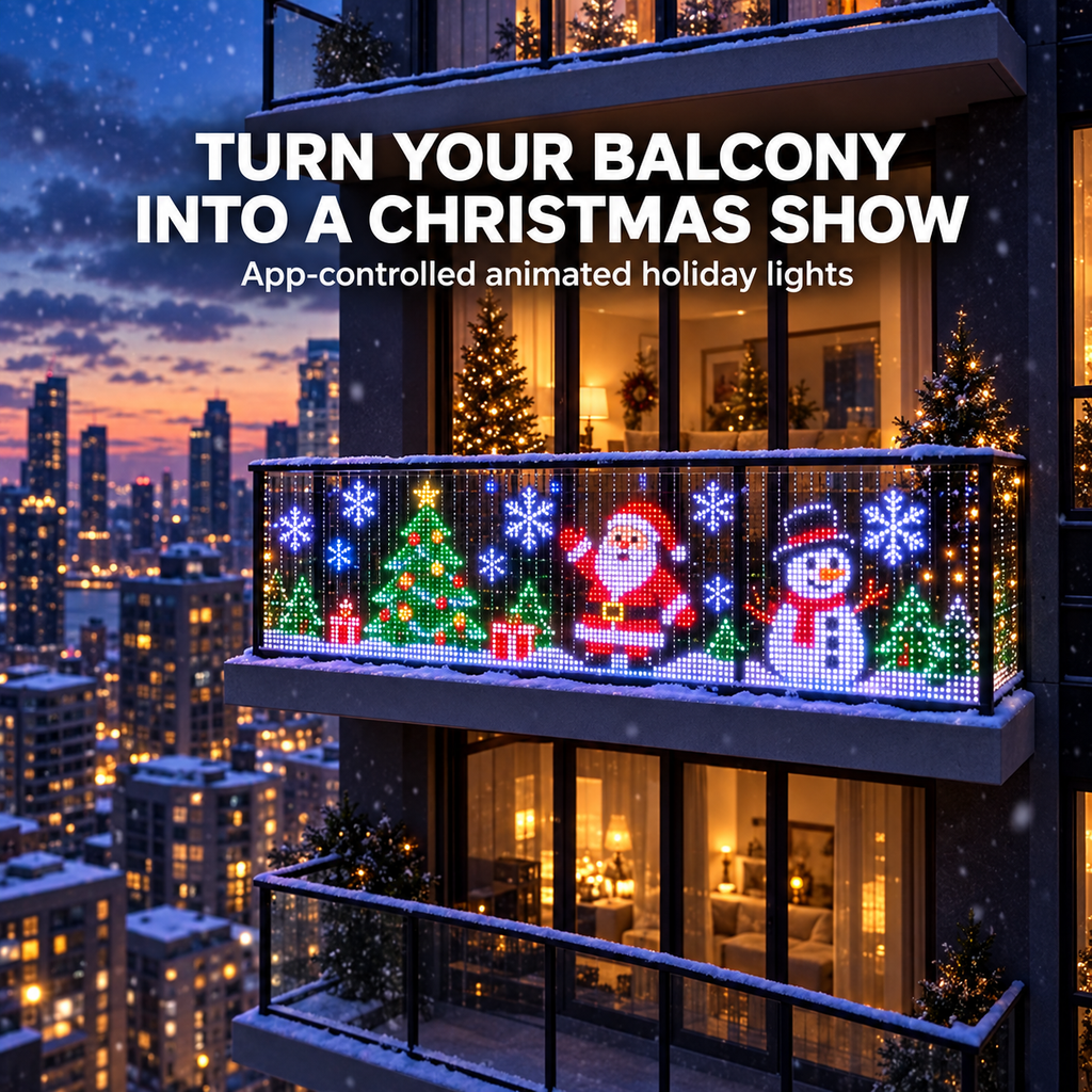 🎄Smart RGB Pixel Curtain Lights - App-Controlled Animated Holiday Display for Balcony & Window Decor
