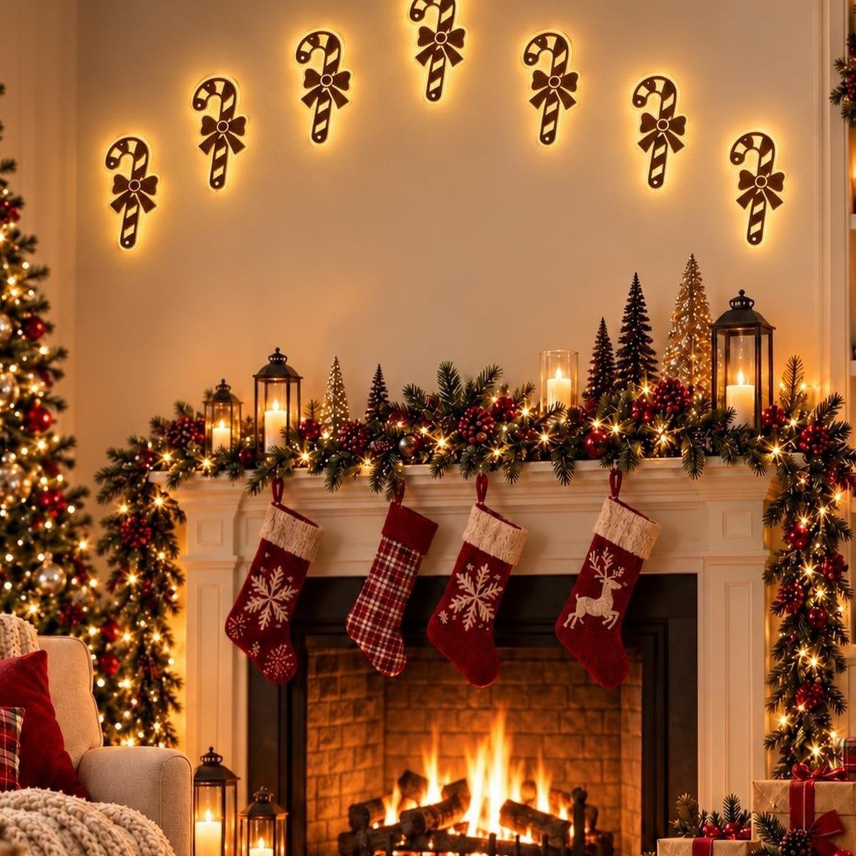 Reindeer Sleigh Press On – Lighted Christmas Wall Decor, Easy No-Tool Install