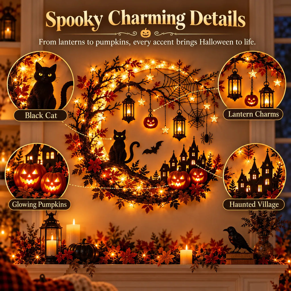🌙🎃 Halloween Crescent Moon Lighted Wall Decor ✨