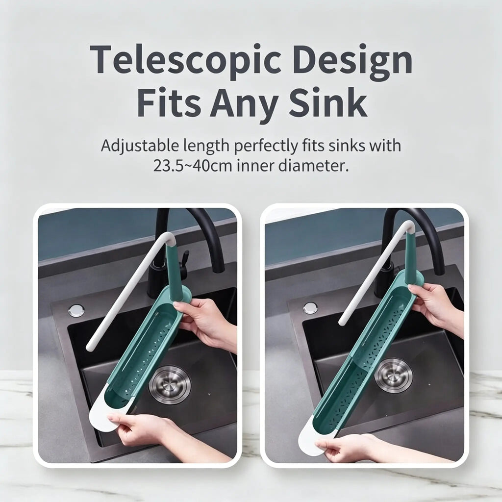 🧽 2-in-1 Telescopic Sink Organizer Rack – Expandable Sponge, Soap & Cloth Holder 🌿