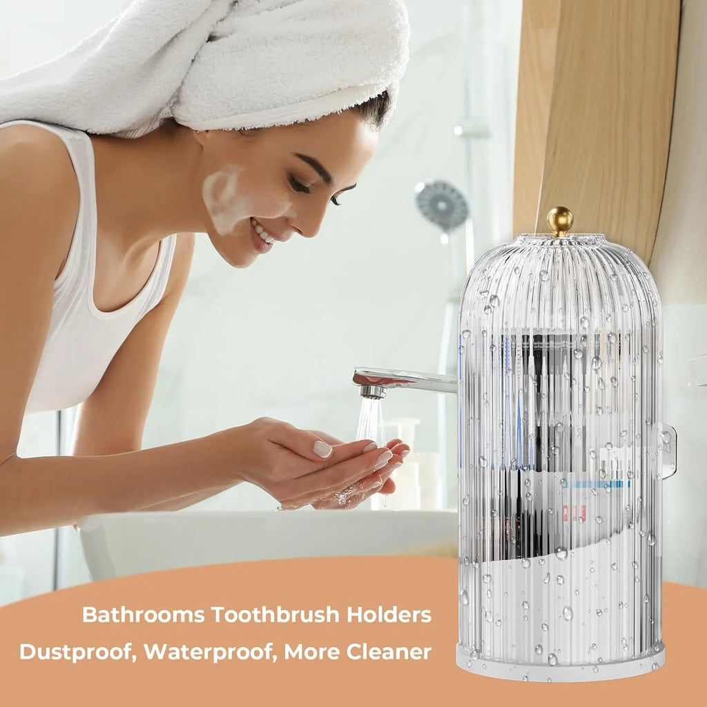 💄🔄 360° Rotating Makeup Brush Organizer – Clear Acrylic Cosmetic Storage Holder with Dust-Proof Lid ✨