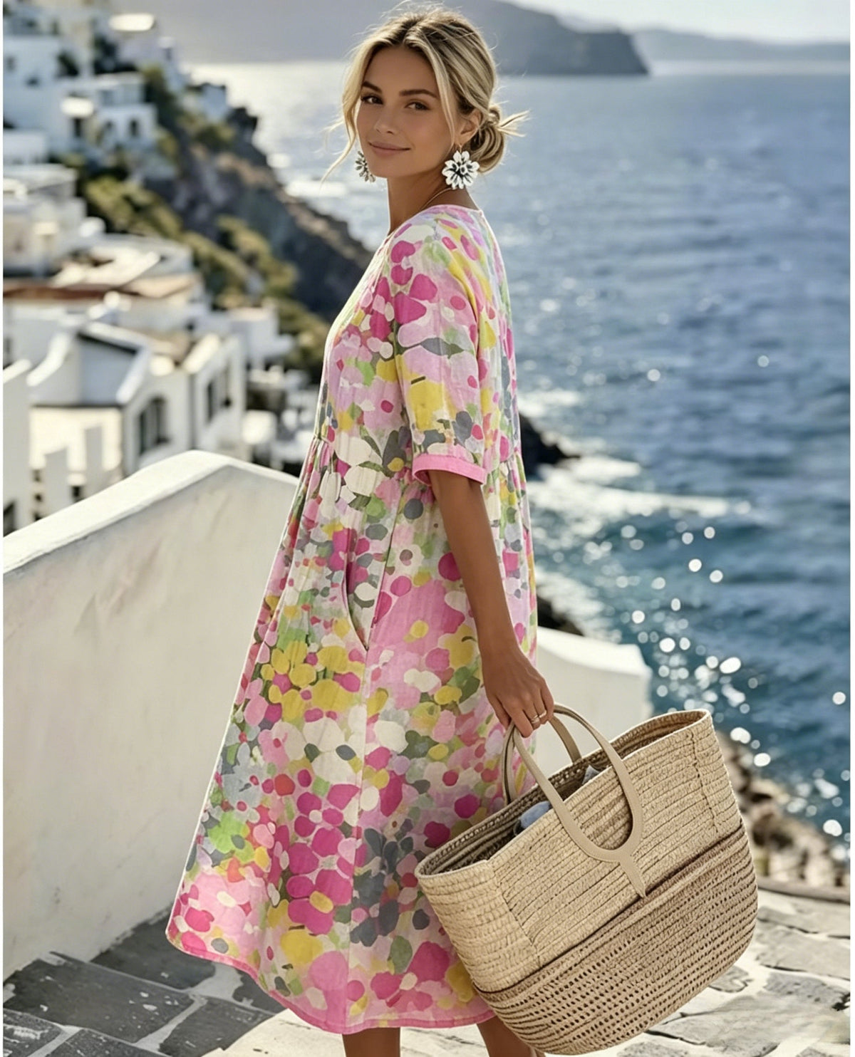 🌼Colour Bloom Watercolor Milk Silk Dress