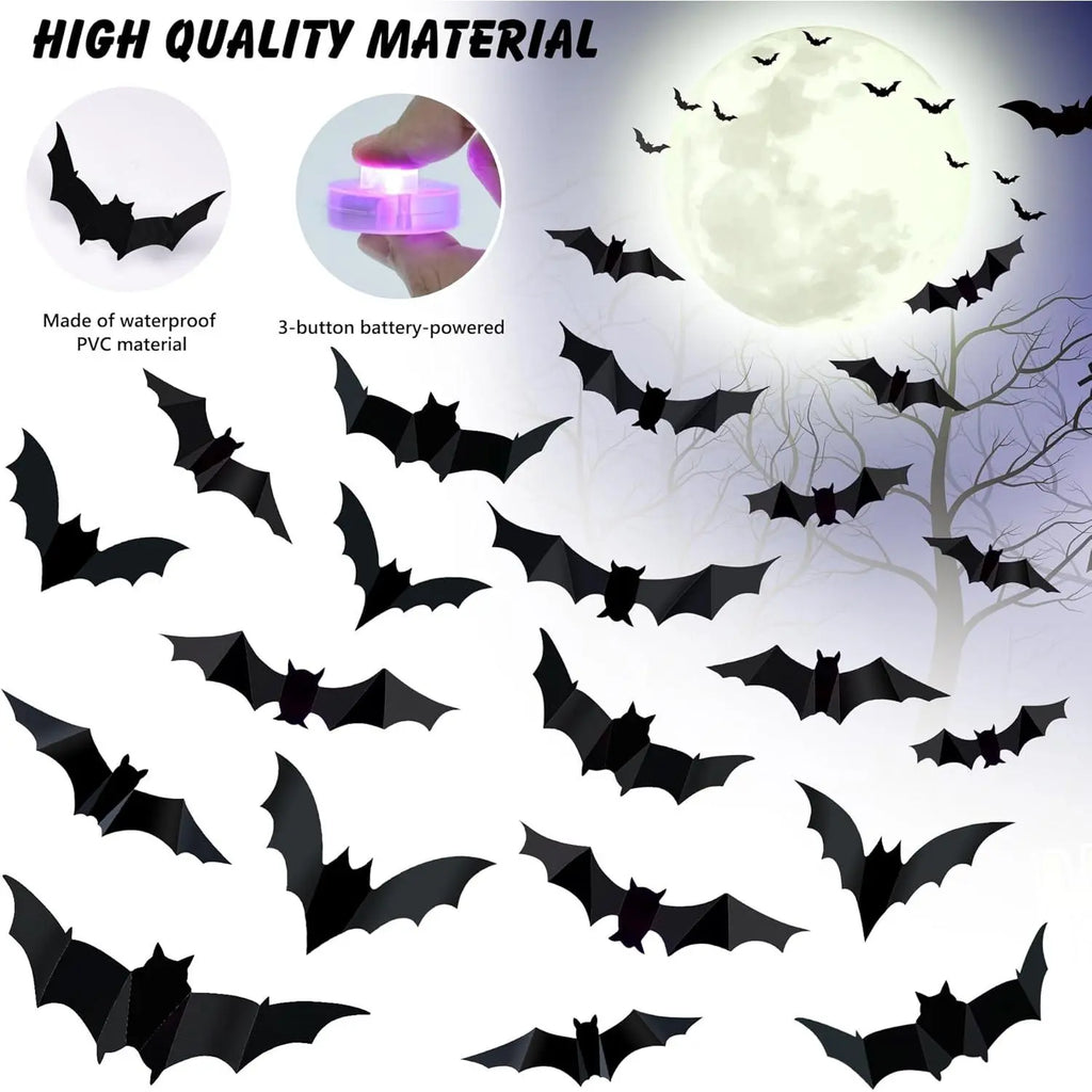 🦇🦇Create a Spooky Glow – 36PCS Purple LED 3D Bats for Halloween Décor