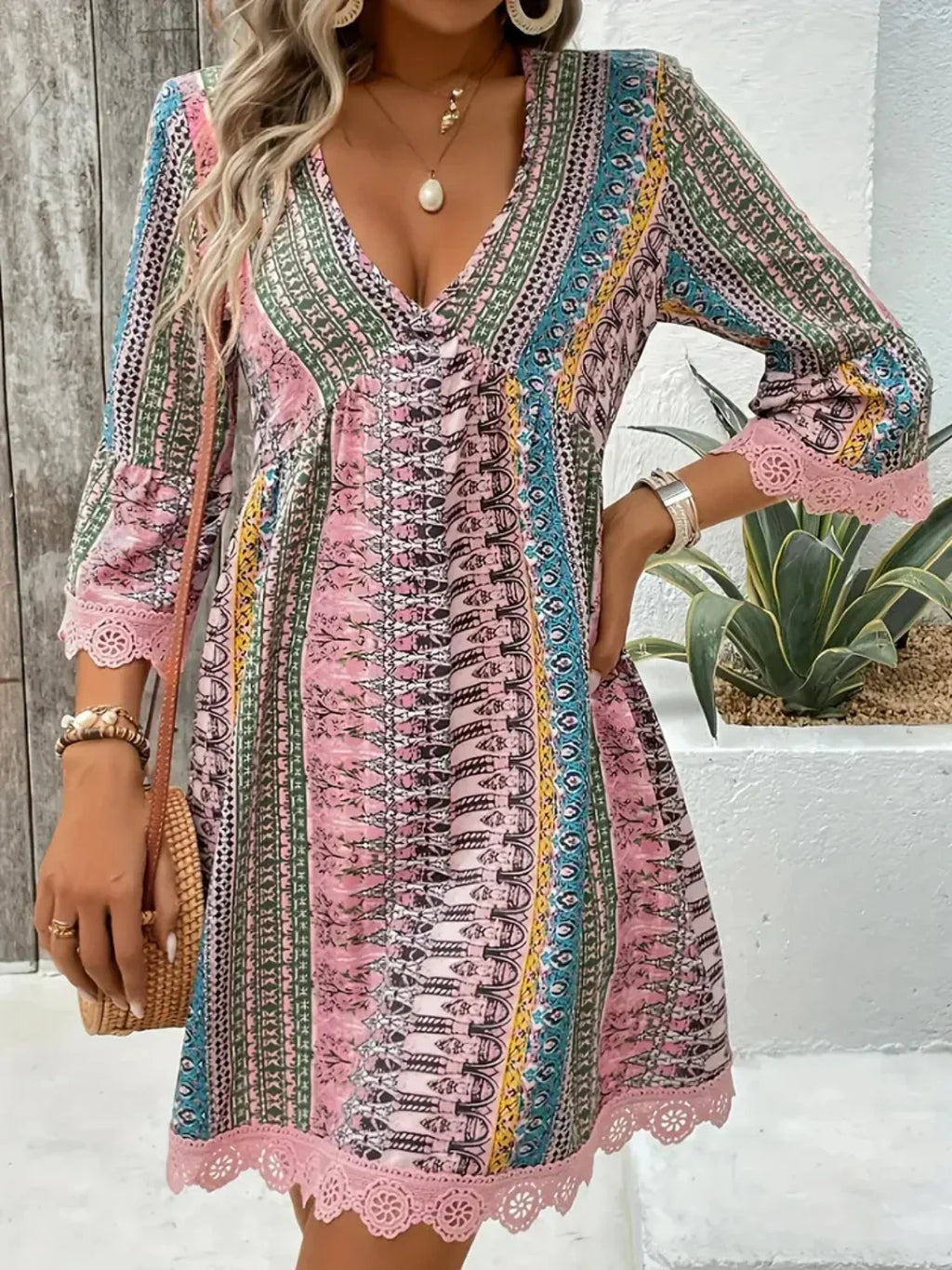 Women's Bohemian Print V-Neck Dress