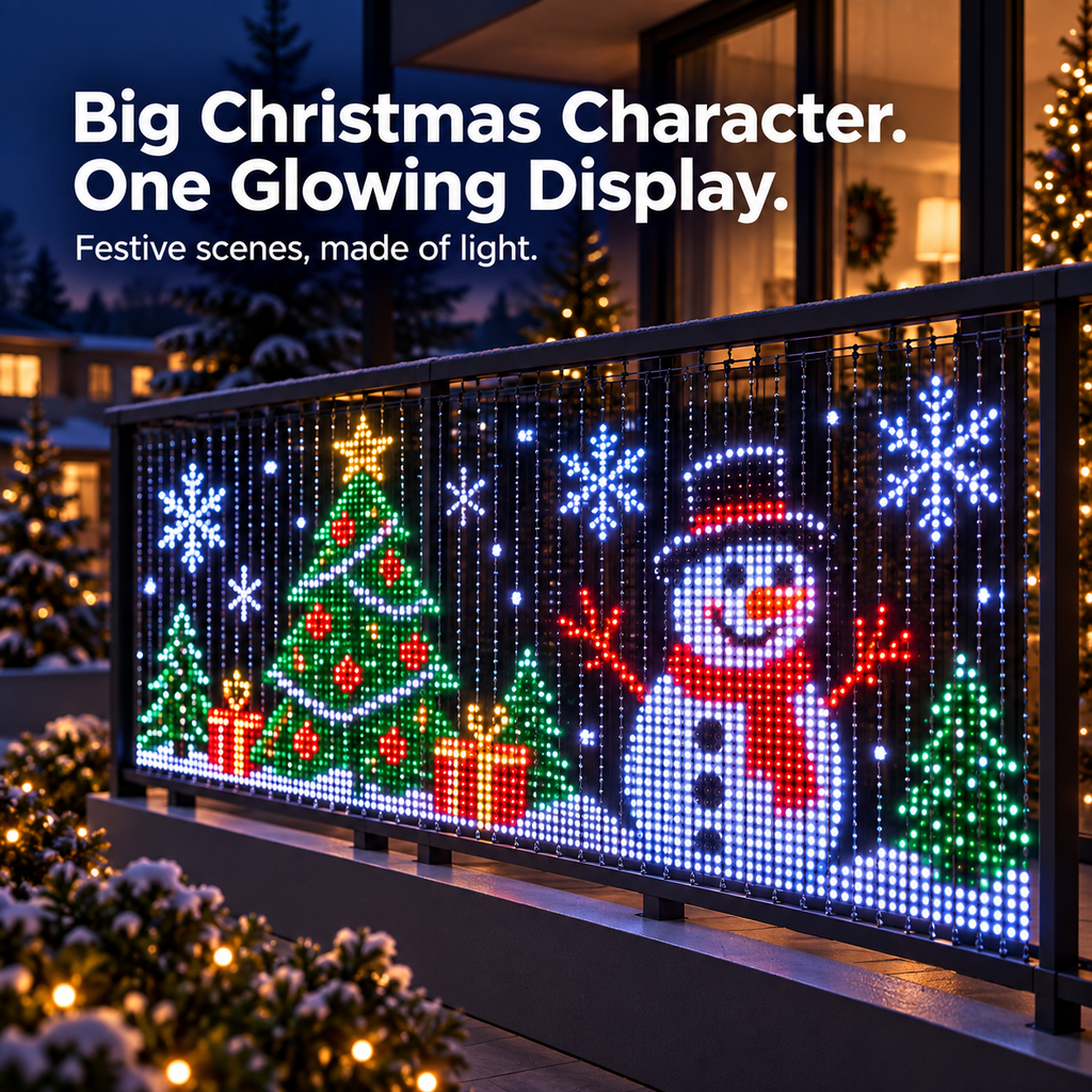 🔥LAST DAY 50% OFF✨🎄 Turn Your Balcony Into a Christmas Show – Animated LED Pixel Curtain Lights🎅