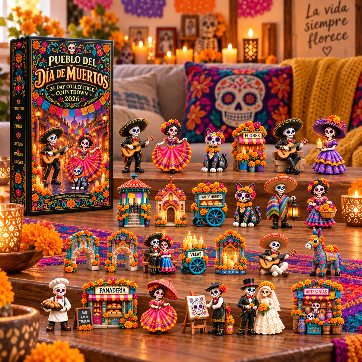 🎁🎁Pueblo del Día de Muertos 2026 – 24-Day Day of the Dead Collectible Countdown Calendar with 24 Unique Miniatures