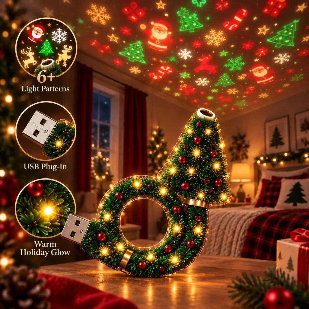 🎄 2026 Christmas Projector Night Light – USB Plug-In Holiday Projector Lamp | 6+ Festive Patterns for Bedroom, Party & Christmas Décor