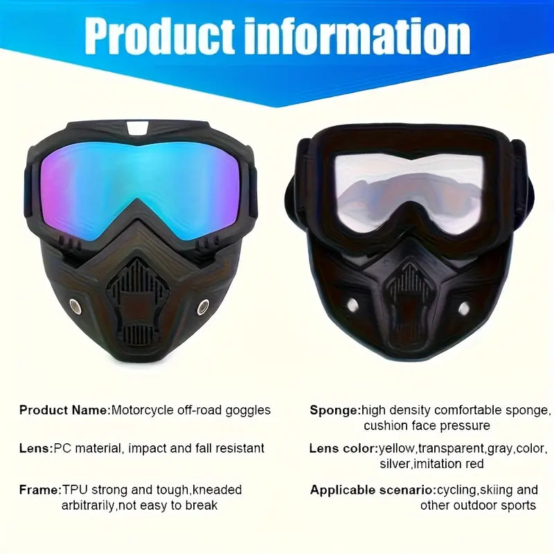 🥽 Full-Face Motorcycle & Outdoor Protective Goggles with Detachable Ski Mask – Anti-Fog HD Lens & Comfort Sponge Pad