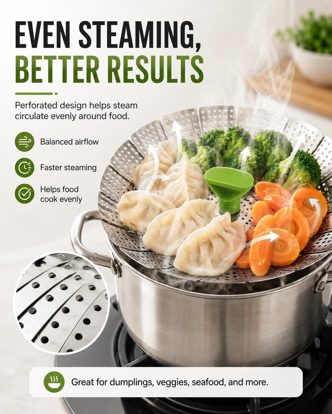 🥟🥟Expandable Stainless Steel Steamer Basket | Foldable Pot Insert