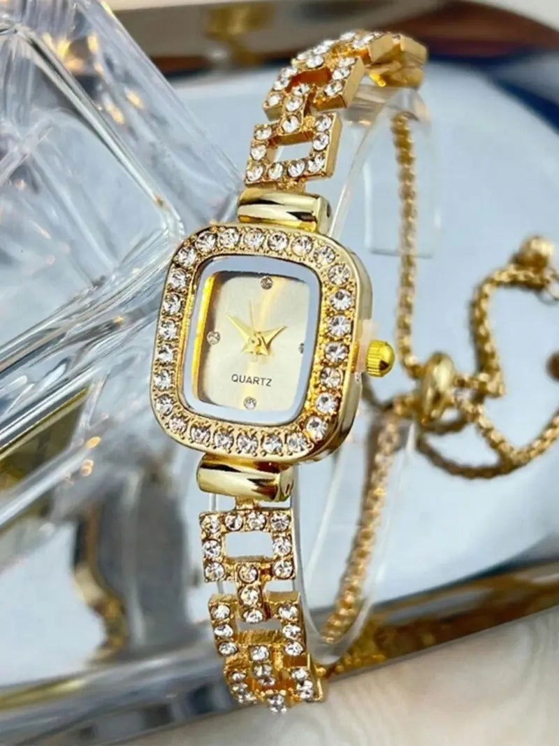 Women's Square Rhinestone Watch – Elegant Quartz Wristwatch with Adjustable Strap & Sparkling Crystal Accents