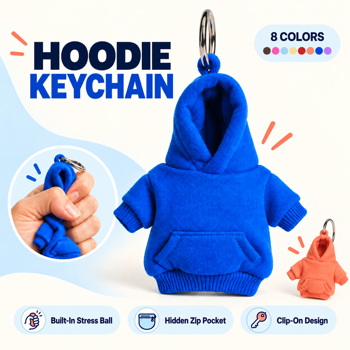 🧥🔑 Hoodie Keychain | Miniature Stress Ball Hoodie Clip-On Keychain Charm 😌✨