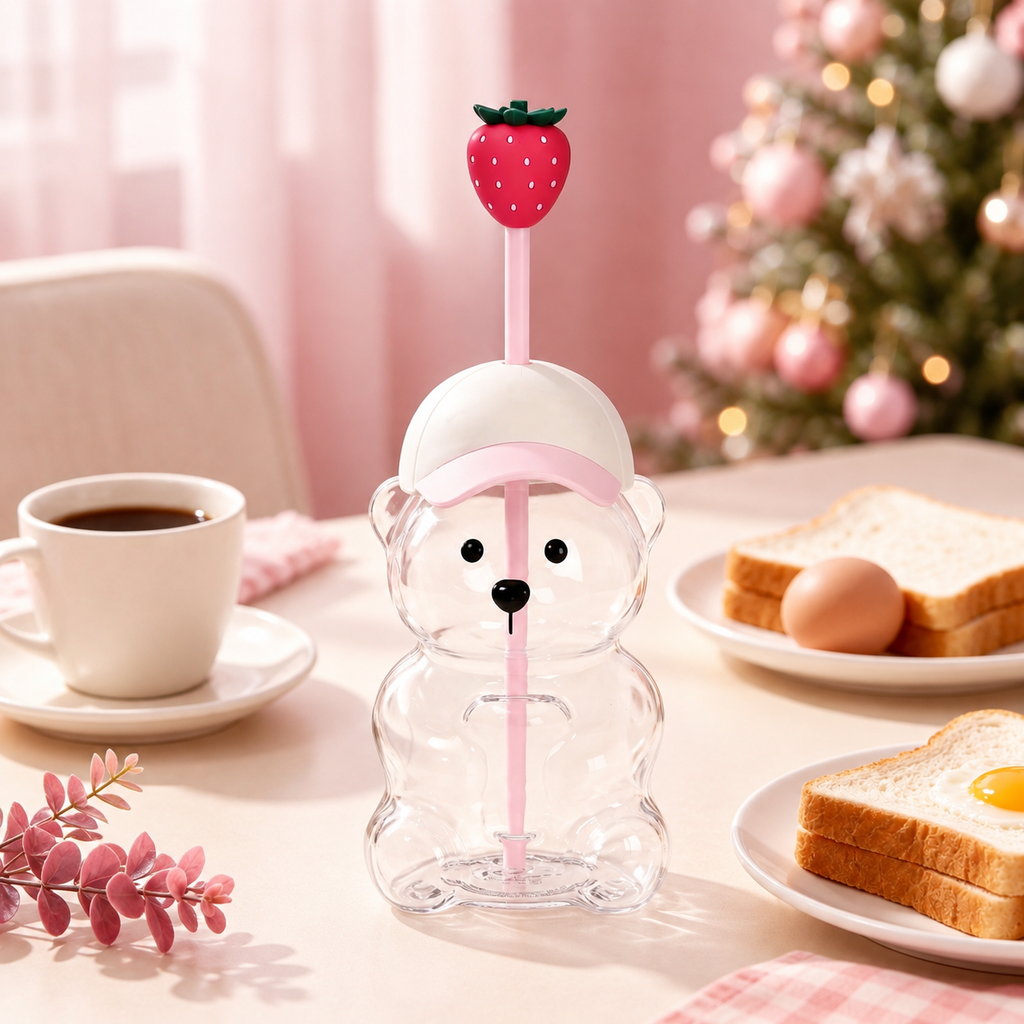 🥤 FALL FAVORITE   | Cute Character Cold Cup – 3D Glass Tumbler with Straw for Iced Coffee, Matcha & Cold Drinks