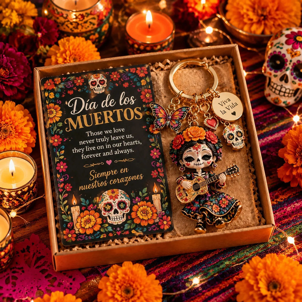 🌼💀 Día de Muertos Charm Keychain | 4 Colorful Floral & Skull-Inspired Styles 🔑✨