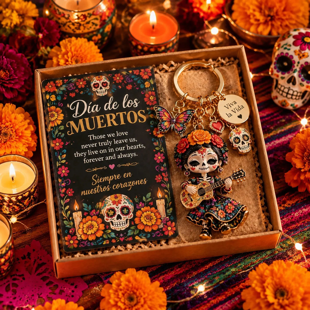 🌼💀 Día de Muertos Charm Keychain | 4 Colorful Floral & Skull-Inspired Styles 🔑✨