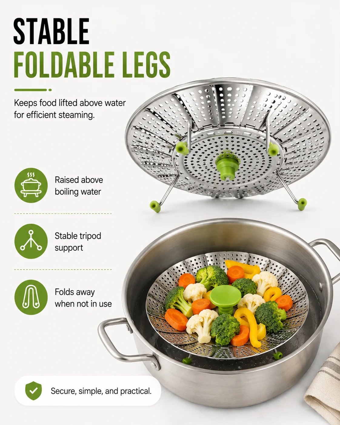 🥦💨 Expandable Stainless Steel Steamer Basket | Foldable Pot Insert 🍲✨