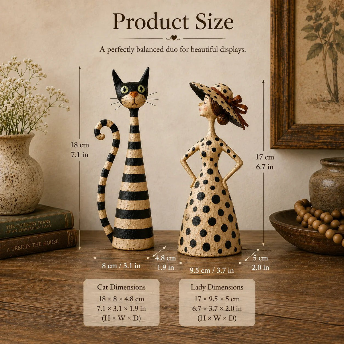🐱✨ Vintage Cat & Lady Sculptures 🎨