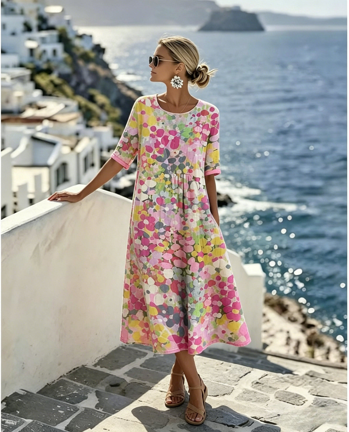 🌼Colour Bloom Watercolor Milk Silk Dress