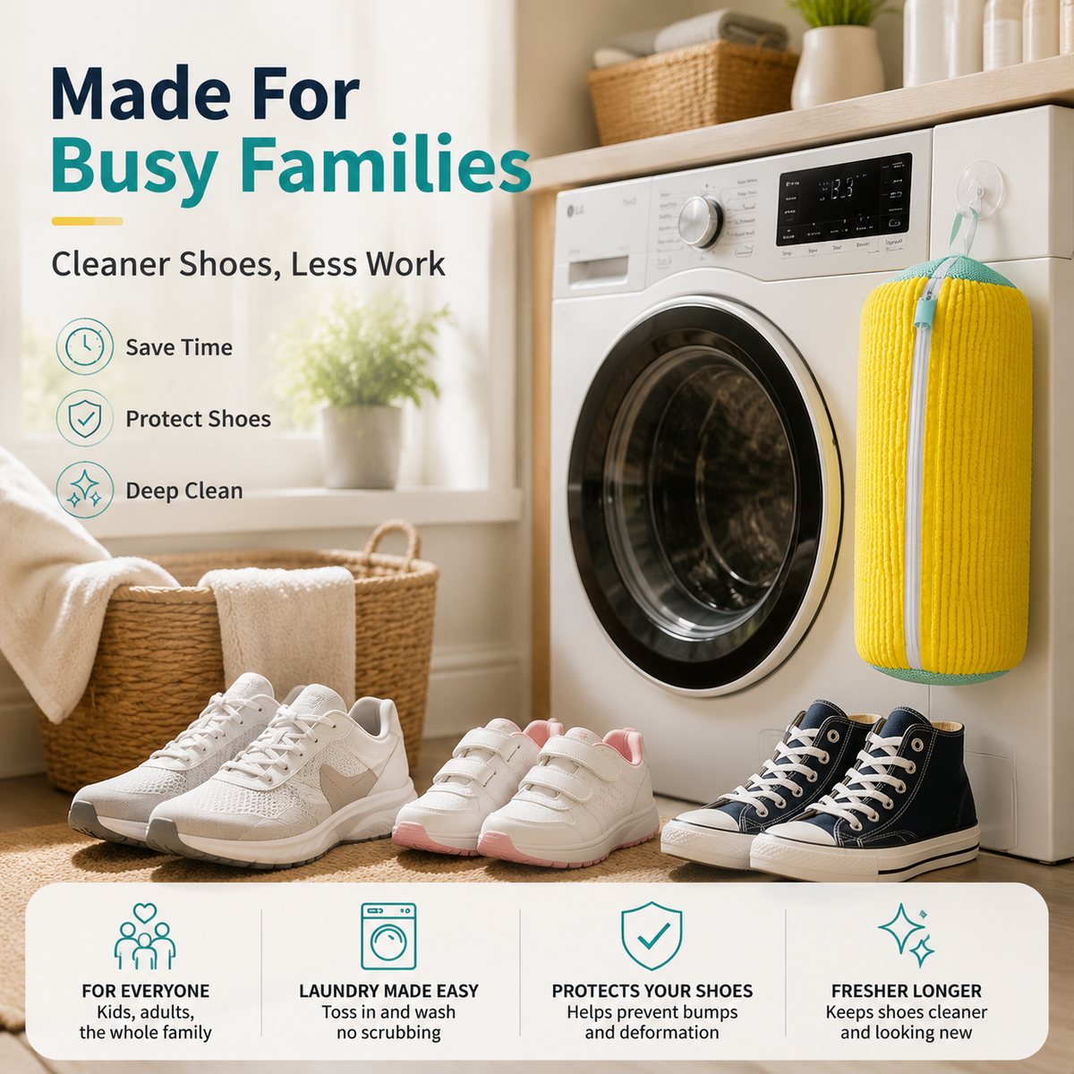 👟👟  No-Scrub Shoe Washing Bag – Clean & Protect Your Sneakers In The Washing Machine