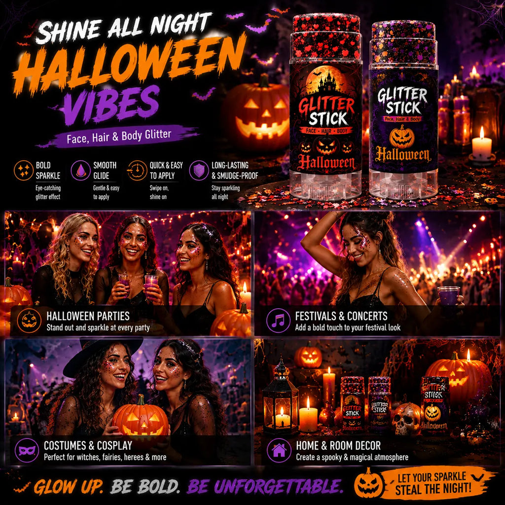 🎃 Halloween Glitter Stick – Sparkle Makeup for Face, Hair & Body | Easy Glitter Glow for Parties & Festivals