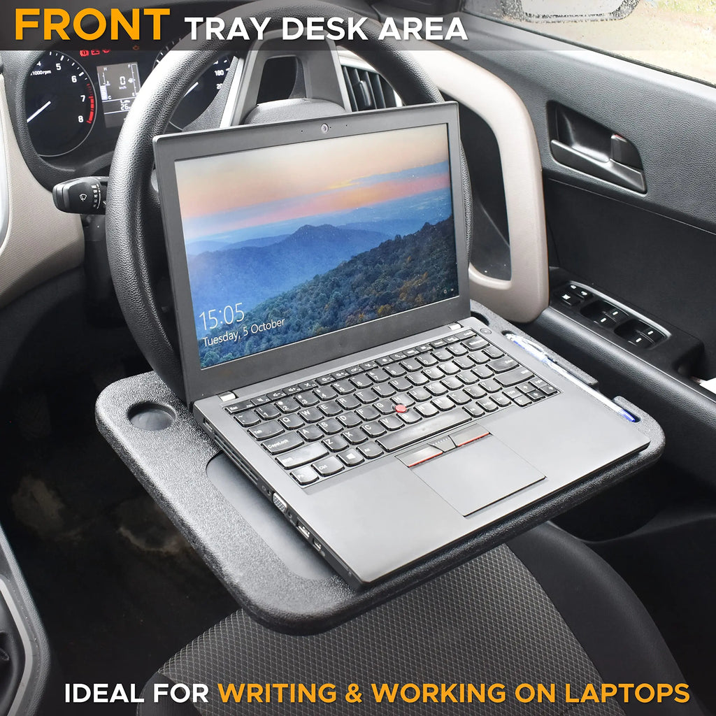 2-in-1 Car Steering Wheel Desk - Black ABS Plastic Food & Laptop Tray