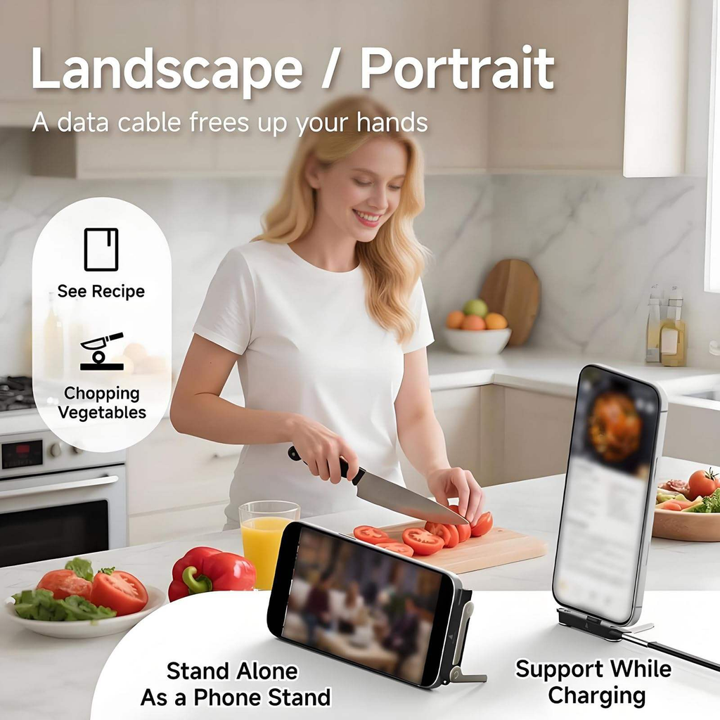 240W Ultra-Fast Type-C Cable with 360° Detachable Phone Stand