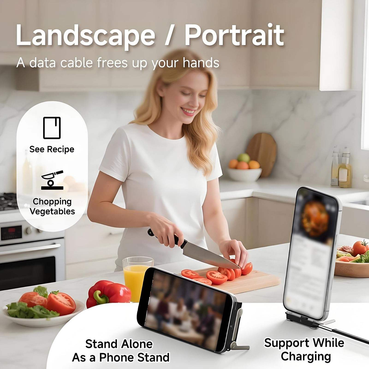 240W Ultra-Fast Type-C Cable with 360° Detachable Phone Stand