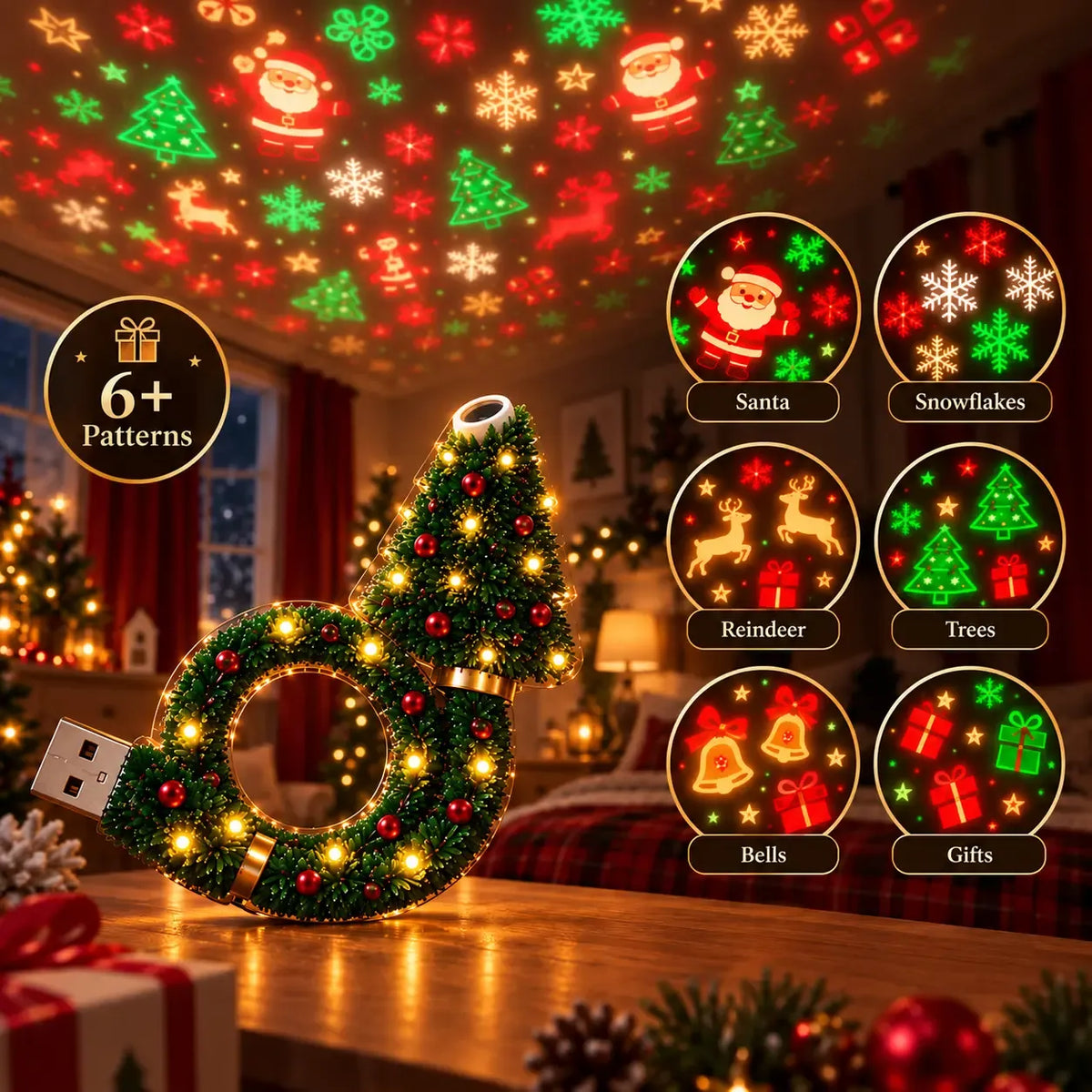 🎄✨ Christmas Ceiling Projection Light – 6 Magical Holiday Designs in One Lamp 🌟