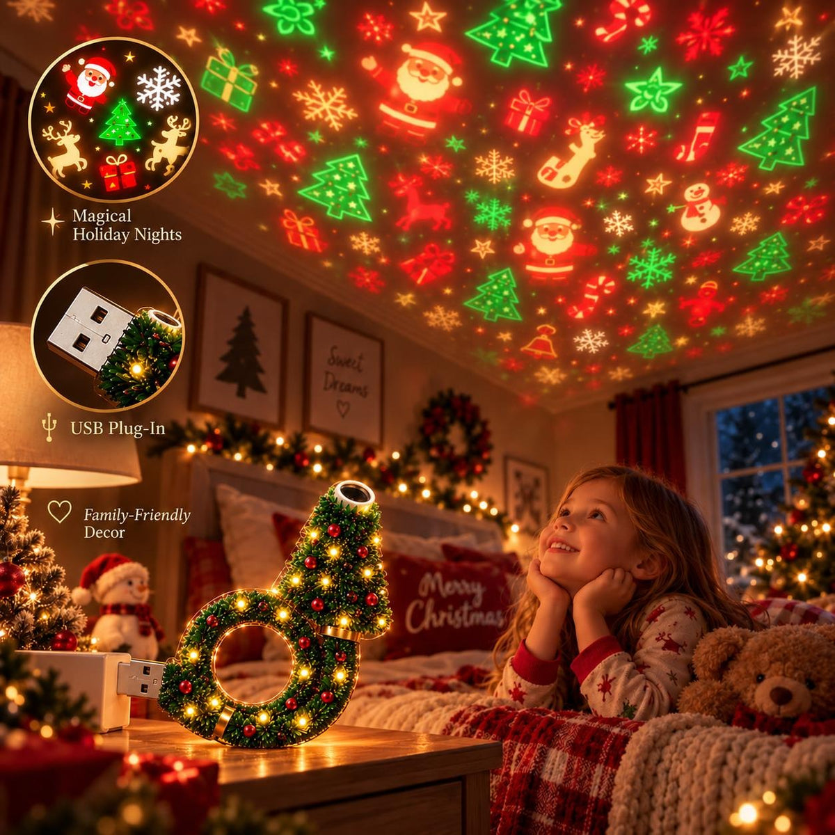 🎄✨ Christmas Ceiling Projection Light – 6 Magical Holiday Designs in One Lamp 🌟