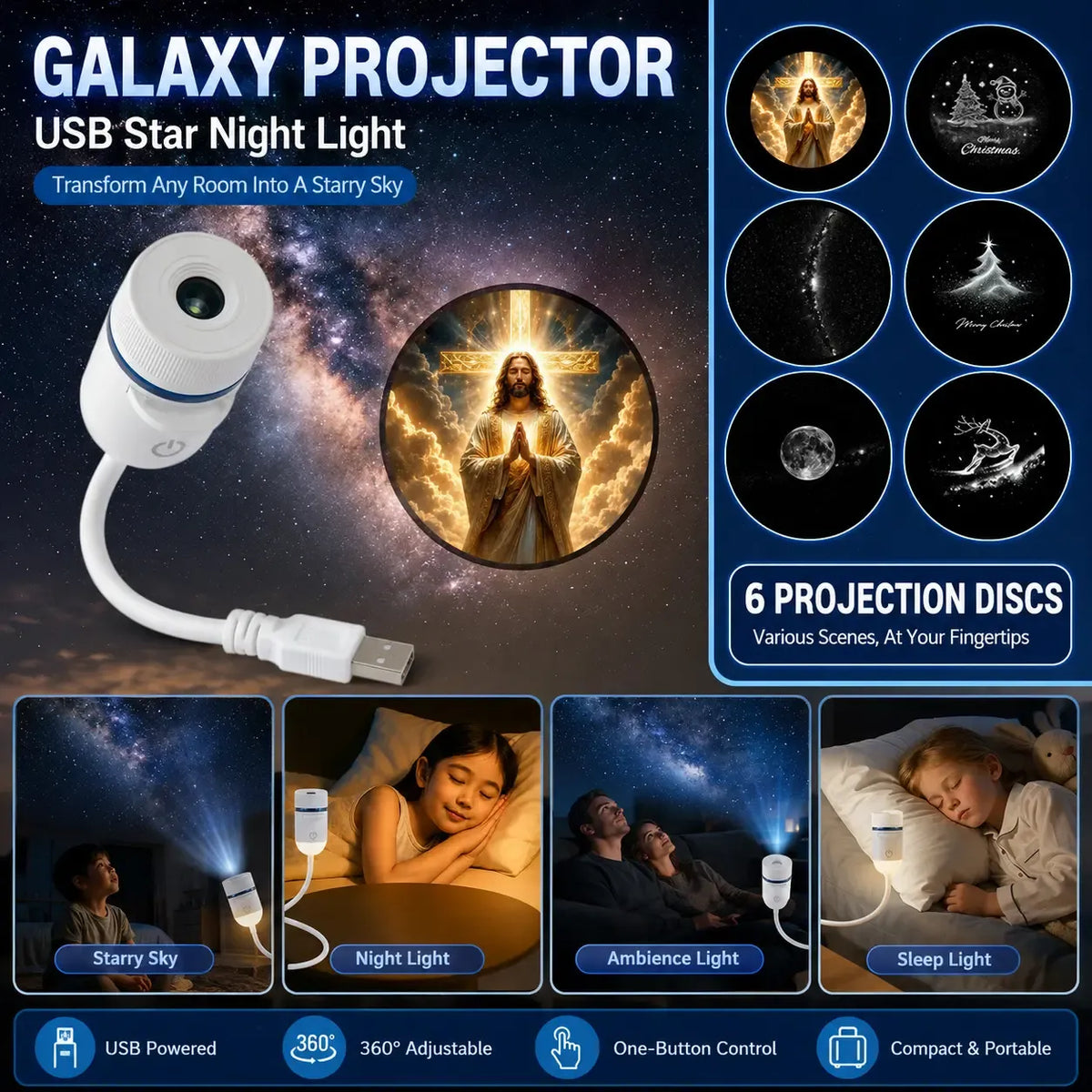Galaxy Projector 2-in-1 Night Light Projector with 1 Projection Films