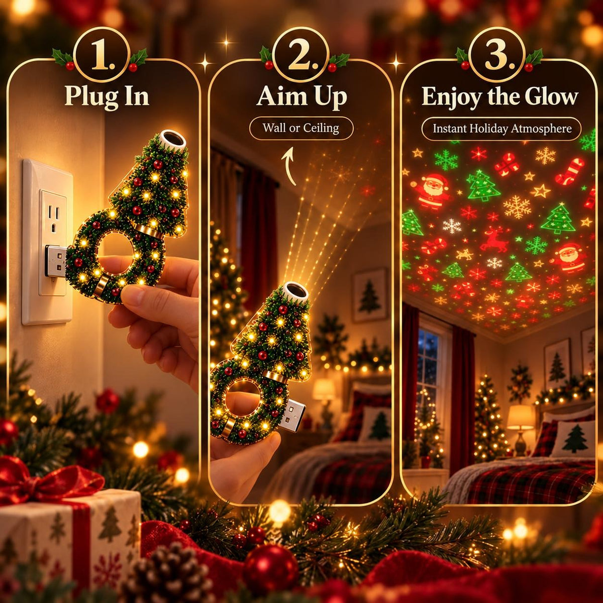 🎄✨ Christmas Ceiling Projection Light – 6 Magical Holiday Designs in One Lamp 🌟
