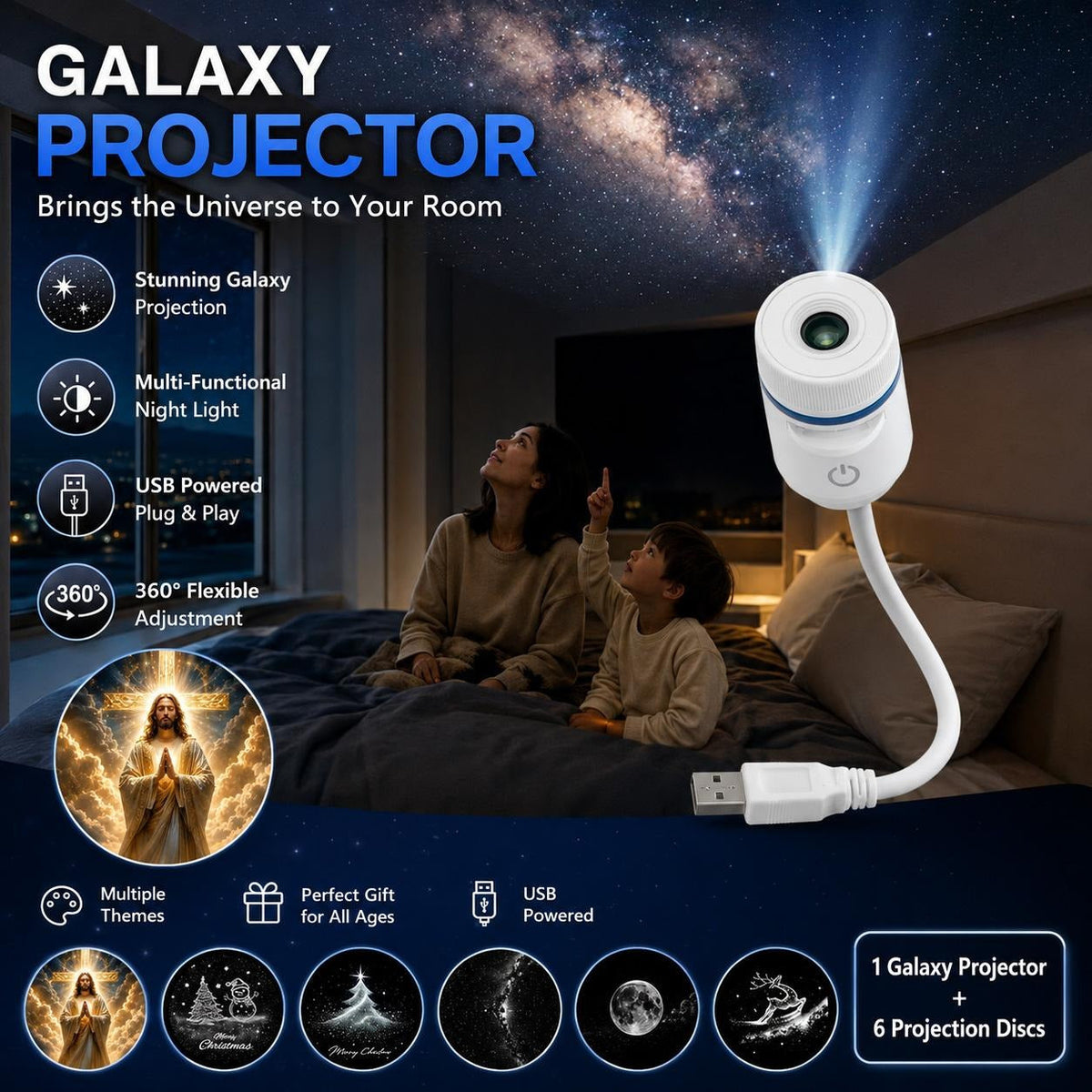 Galaxy Projector 2-in-1 Night Light Projector with 1 Projection Films