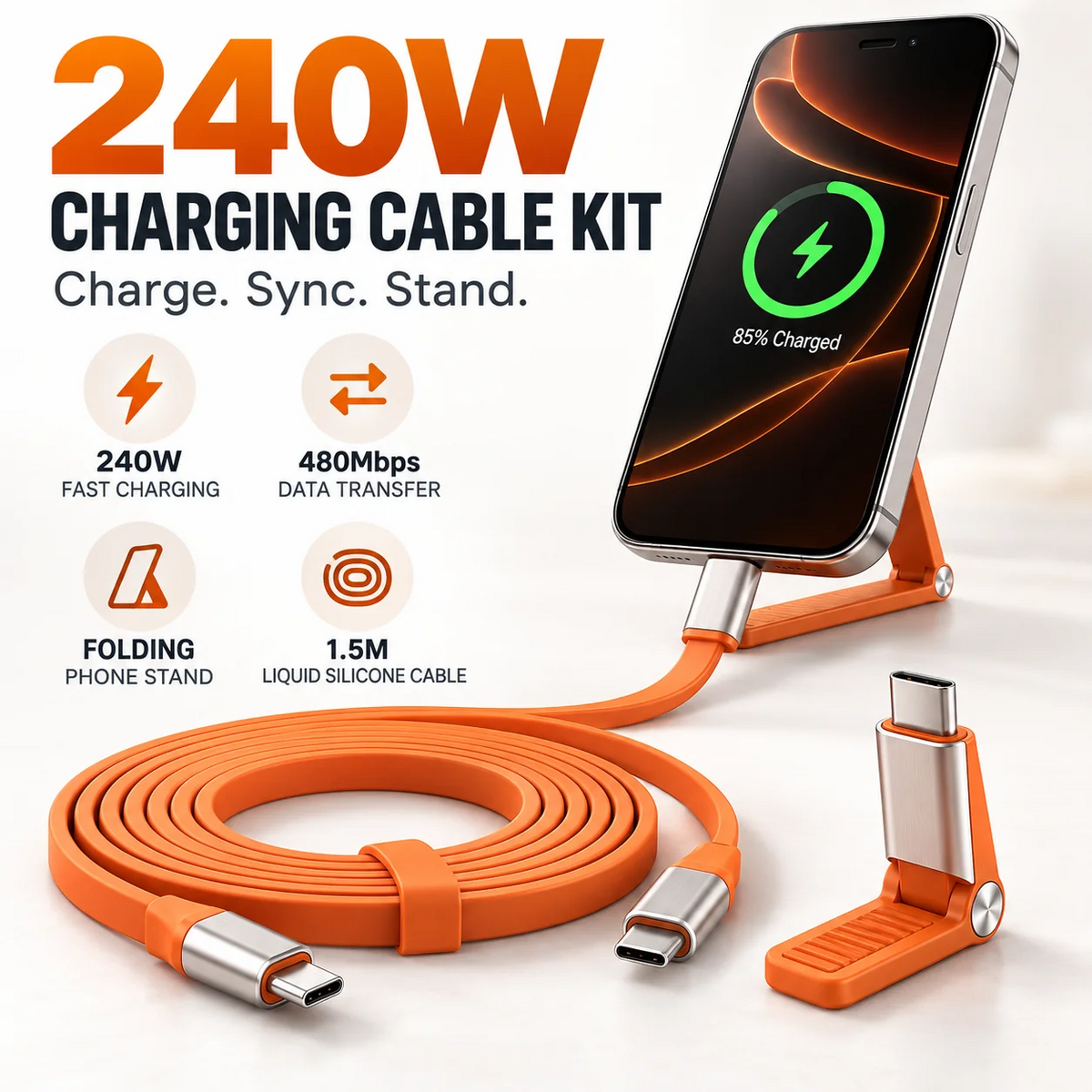24ow SuperCharge Durable 2-in-1 Cable Charger Detachable USB-C Power