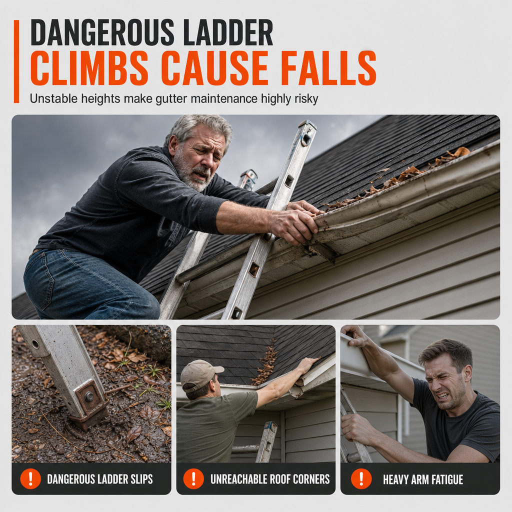🍂 Adjustable Gutter Cleaning Tool – Ground-Level Leaf & Debris Remover | No-Ladder Reach for Easy Gutter Maintenance