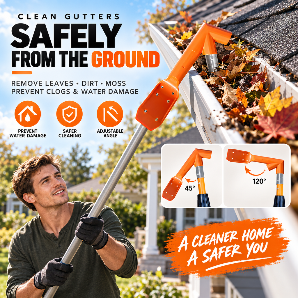 🍂 Adjustable Gutter Cleaning Tool – Ground-Level Leaf & Debris Remover | No-Ladder Reach for Easy Gutter Maintenance