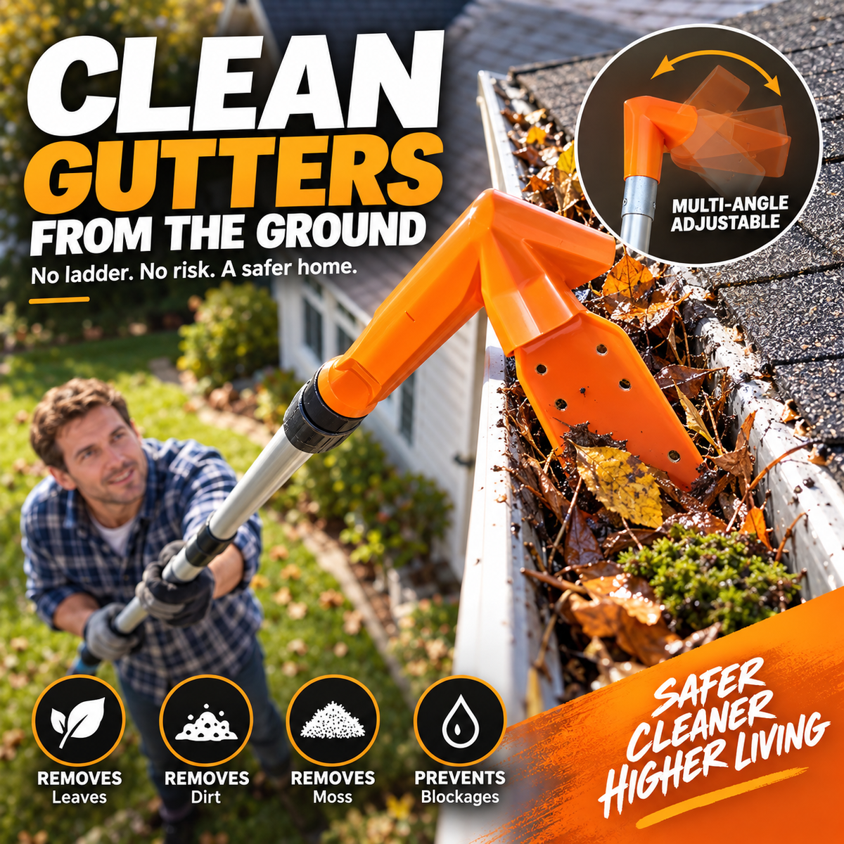 🍂 Adjustable Gutter Cleaning Tool – Ground-Level Leaf & Debris Remover | No-Ladder Reach for Easy Gutter Maintenance