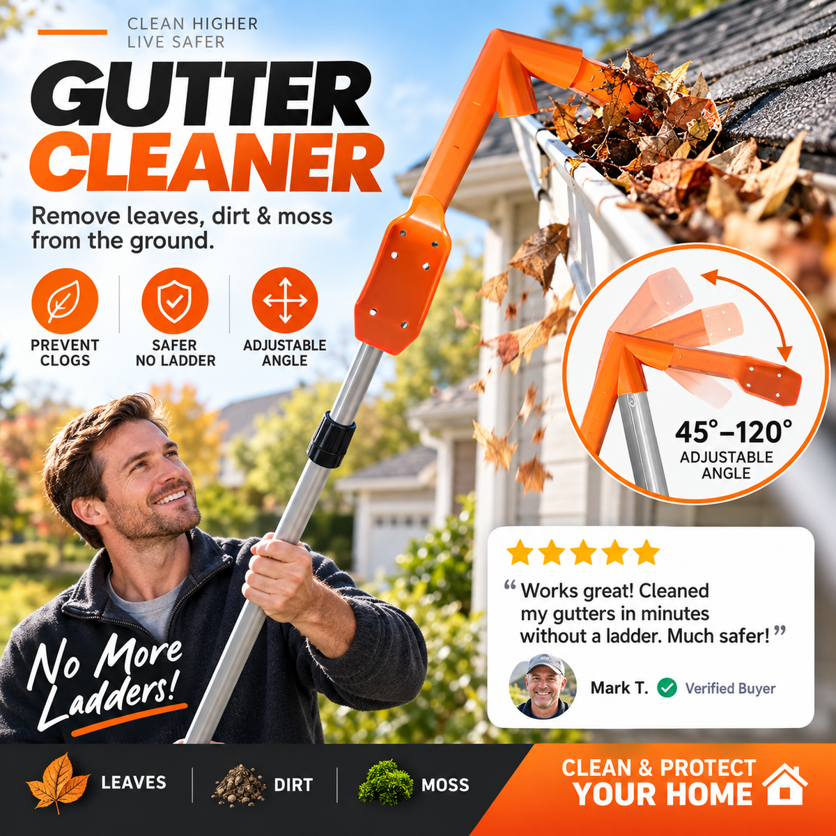 🍂 Adjustable Gutter Cleaning Tool – Ground-Level Leaf & Debris Remover | No-Ladder Reach for Easy Gutter Maintenance