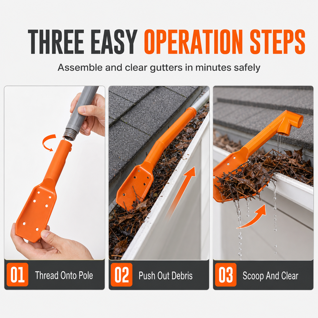 🍂 Adjustable Gutter Cleaning Tool – Ground-Level Leaf & Debris Remover | No-Ladder Reach for Easy Gutter Maintenance