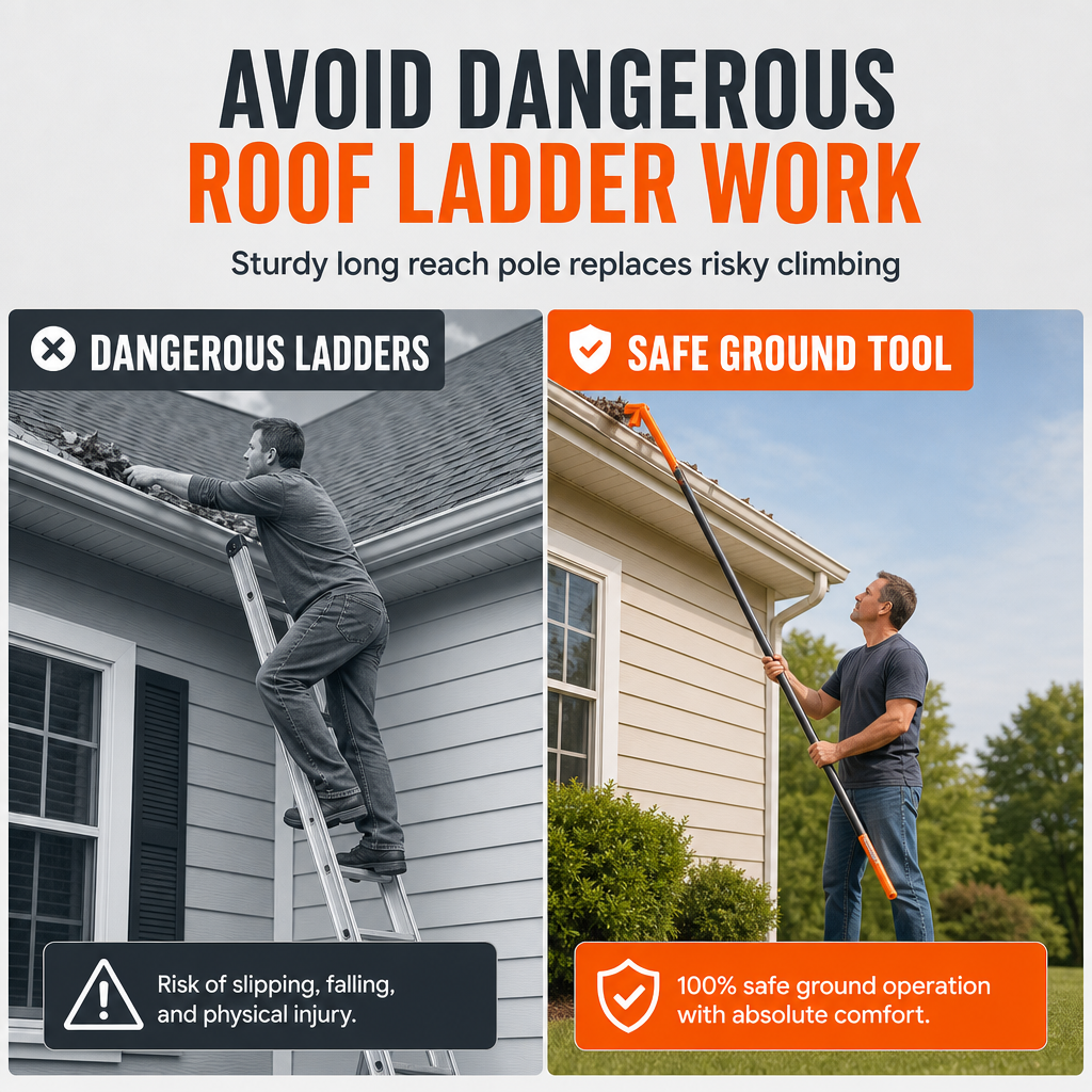 🍂 Adjustable Gutter Cleaning Tool – Ground-Level Leaf & Debris Remover | No-Ladder Reach for Easy Gutter Maintenance