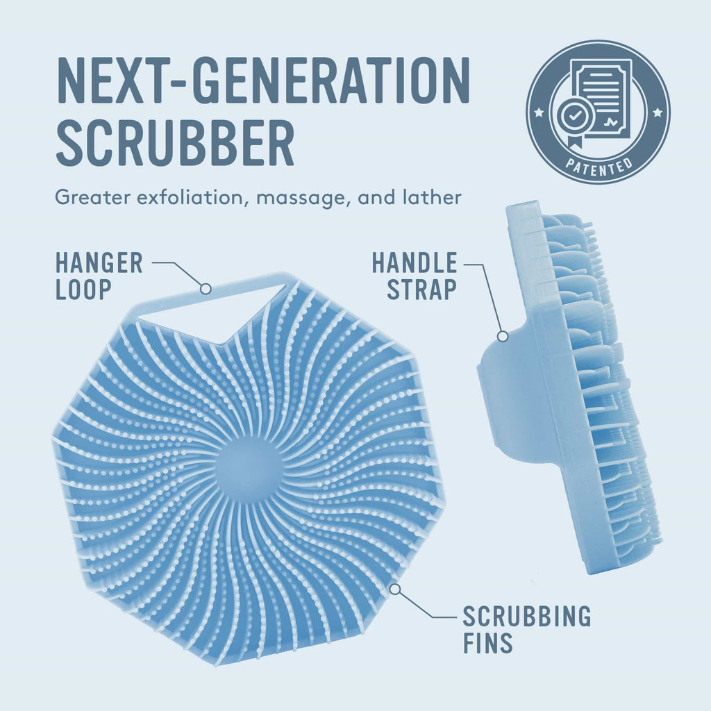 Body Bath Brush — Antibacterial silicone bath brush designed for sensitive and acne-prone skin.