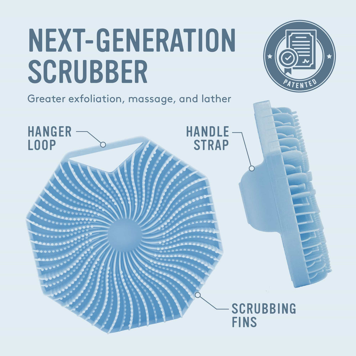 Body Bath Brush — Antibacterial silicone bath brush designed for sensitive and acne-prone skin.